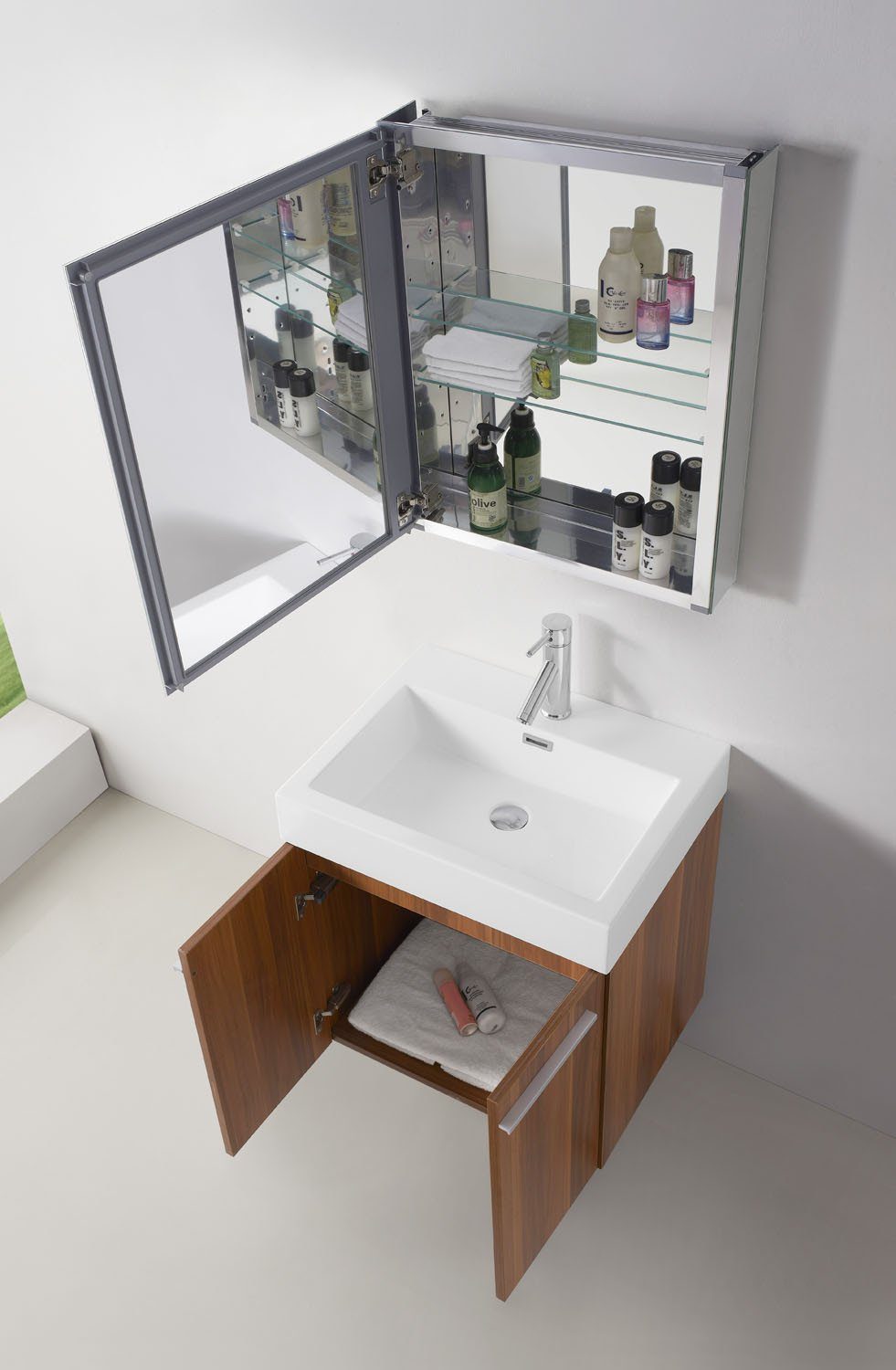 Virtu USA Midori 24" Single Square Sink Plum Top Vanity in Plum with Polished Chrome Faucet and Mirror Vanity Virtu USA 