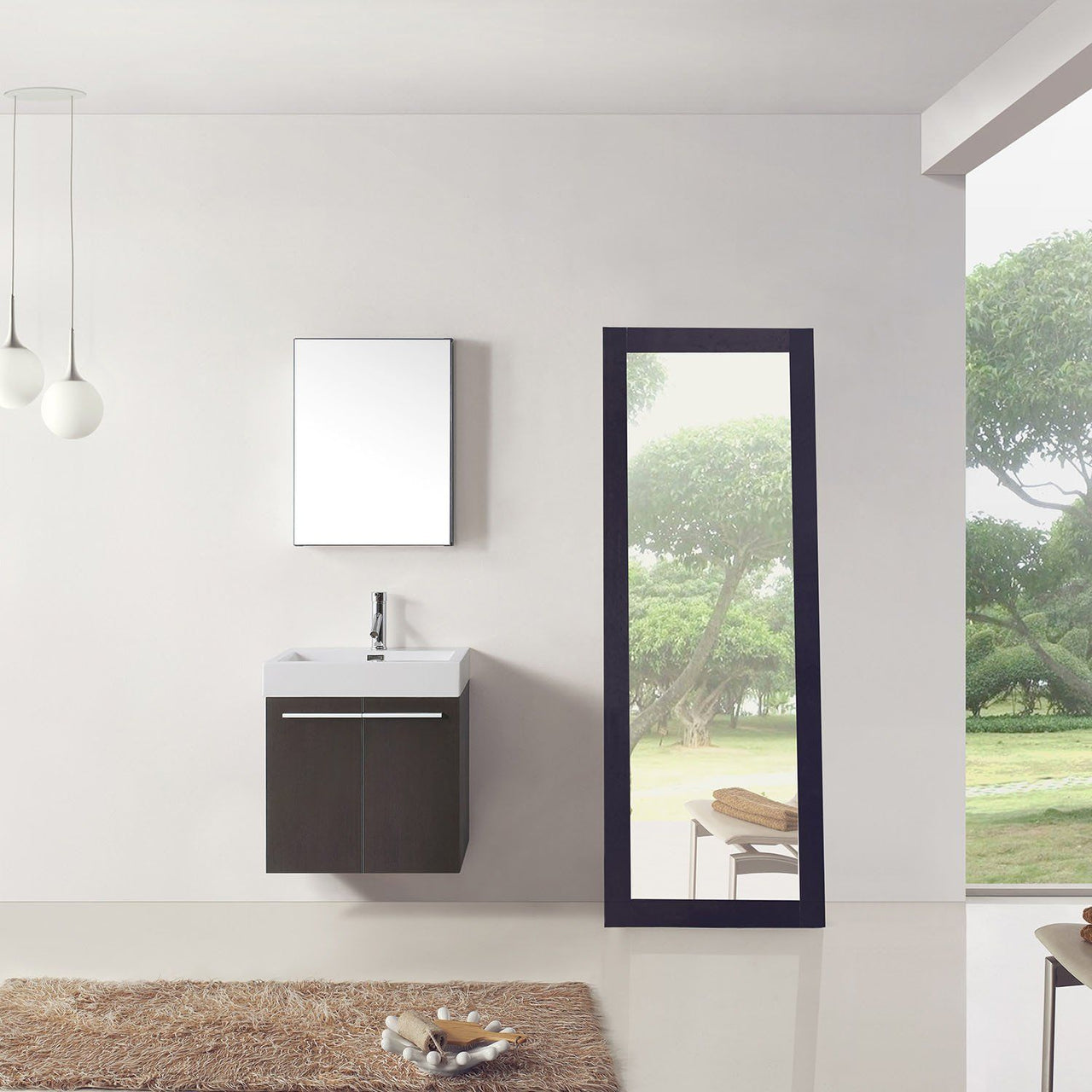 Virtu USA Midori 24" Single Square Sink Wenge Top Vanity with Brushed Nickel Faucet and Mirror Vanity Virtu USA 