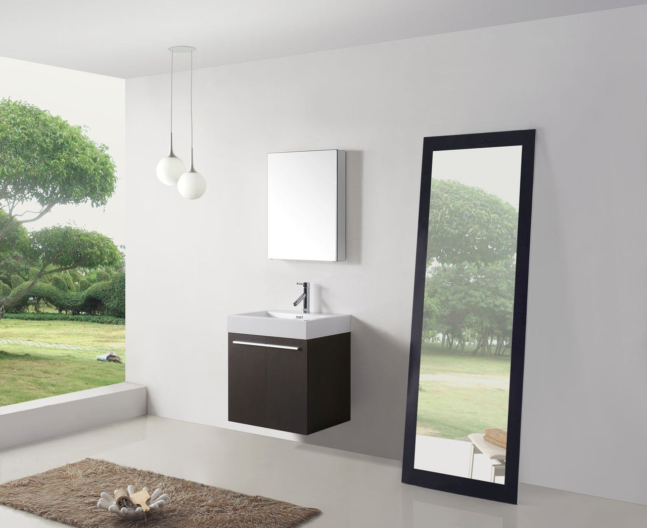 Virtu USA Midori 24" Single Square Sink Wenge Top Vanity with Brushed Nickel Faucet and Mirror Vanity Virtu USA 