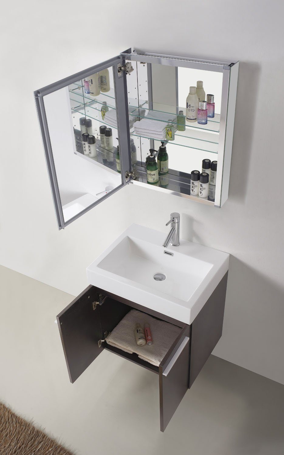 Virtu USA Midori 24" Single Square Sink Wenge Top Vanity with Brushed Nickel Faucet and Mirror Vanity Virtu USA 