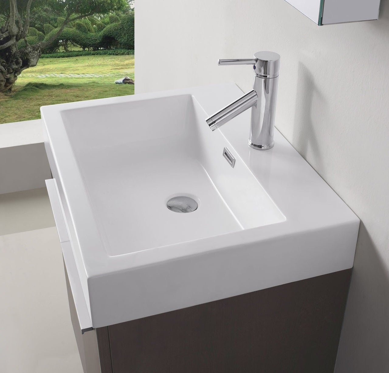 Virtu USA Midori 24" Single Square Sink Wenge Top Vanity with Polished Chrome Faucet and Mirror Vanity Virtu USA 