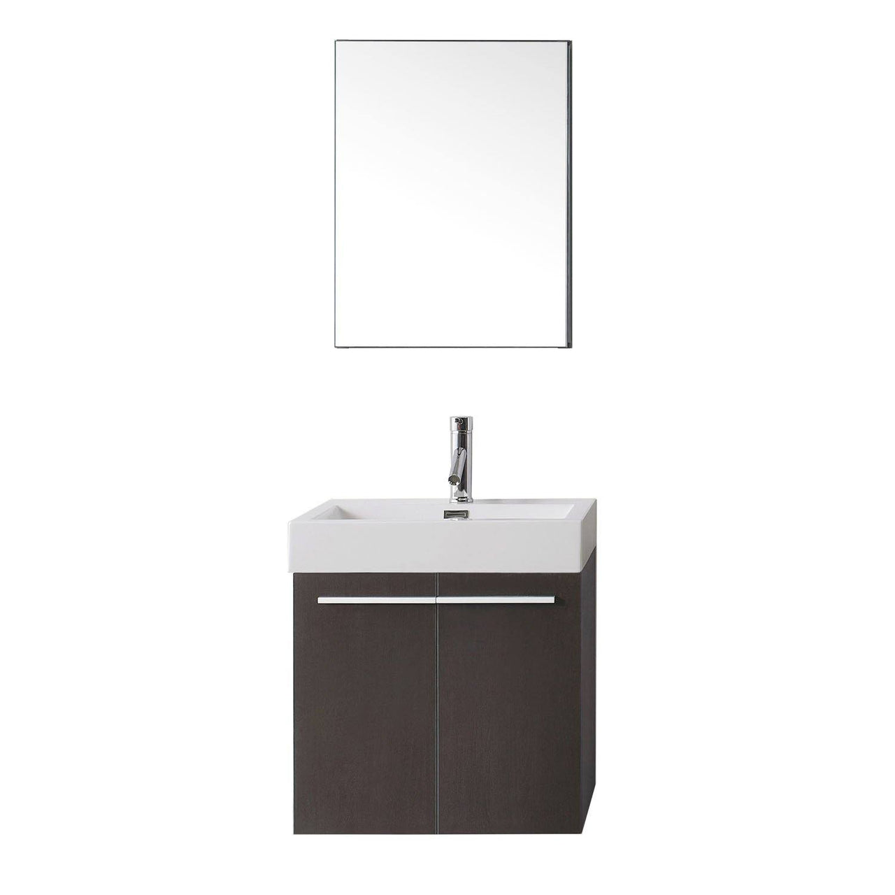 Virtu USA Midori 24" Single Square Sink Wenge Top Vanity with Brushed Nickel Faucet and Mirror Vanity Virtu USA 