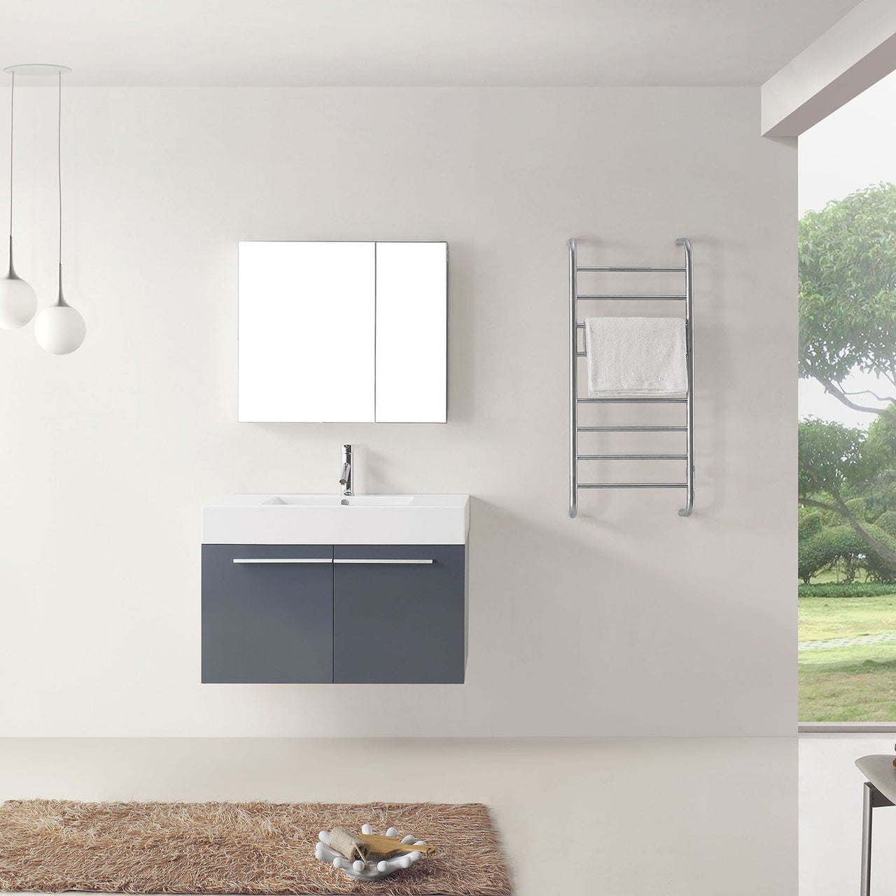 Virtu USA Midori 36" Single Square Sink Grey Top Vanity with Brushed Nickel Faucet and Mirror Vanity Virtu USA 