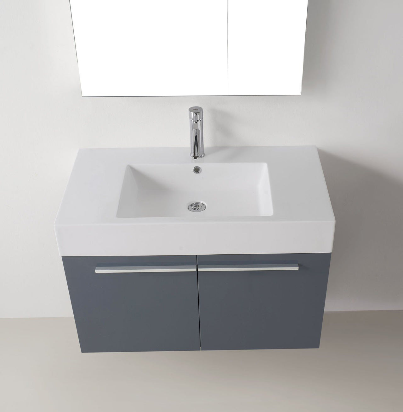 Virtu USA Midori 36" Single Square Sink Grey Top Vanity with Brushed Nickel Faucet and Mirror Vanity Virtu USA 
