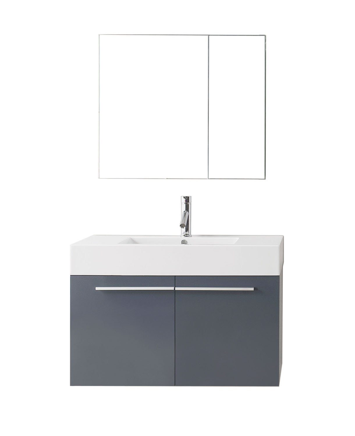 Virtu USA Midori 36" Single Square Sink Grey Top Vanity with Brushed Nickel Faucet and Mirror Vanity Virtu USA 