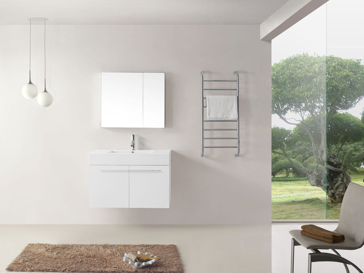 Virtu USA Midori 36" Single Square Sink Gloss White Top Vanity with Polished Chrome Faucet and Mirror Vanity Virtu USA 