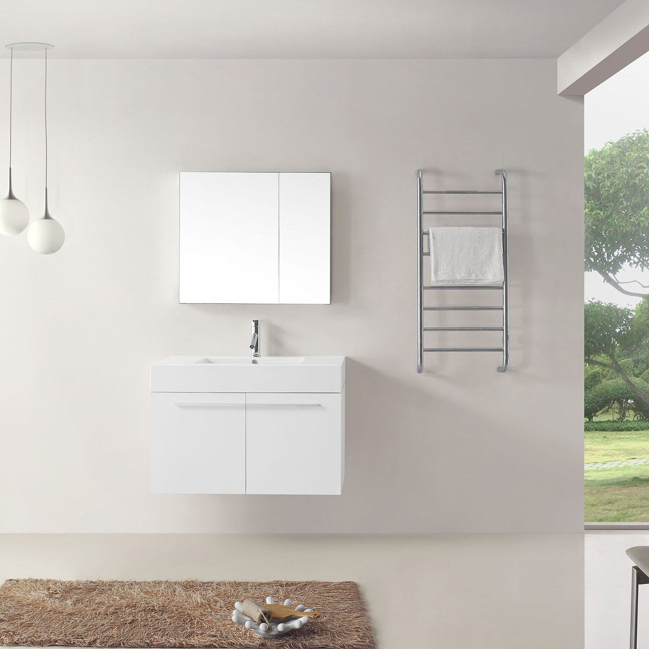 Virtu USA Midori 36" Single Square Sink Gloss White Top Vanity with Polished Chrome Faucet and Mirror Vanity Virtu USA 
