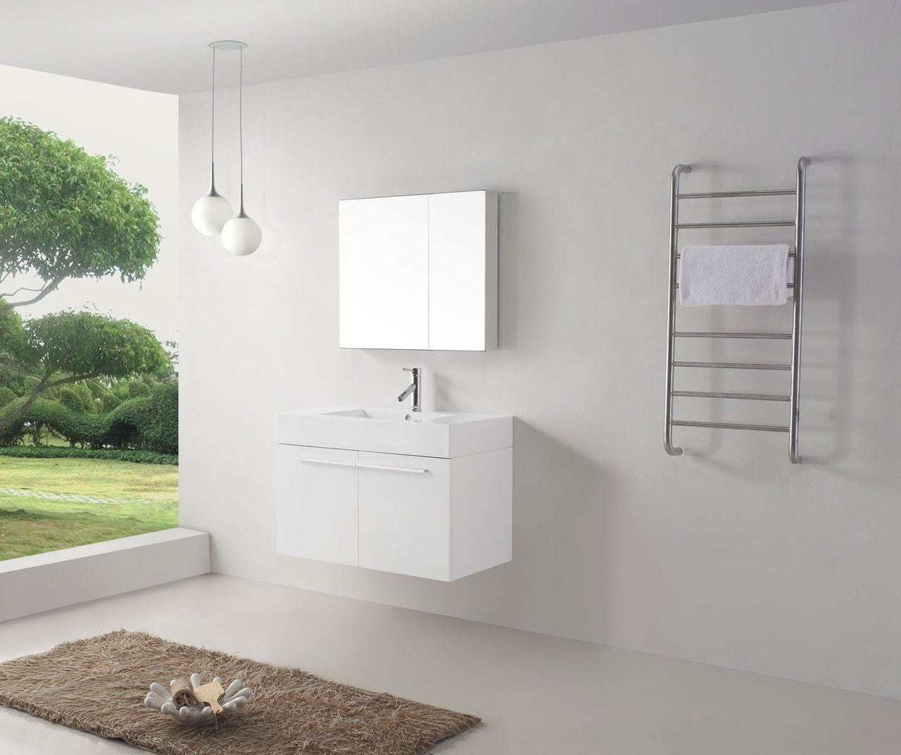 Virtu USA Midori 36" Single Square Sink Gloss White Top Vanity with Polished Chrome Faucet and Mirror Vanity Virtu USA 