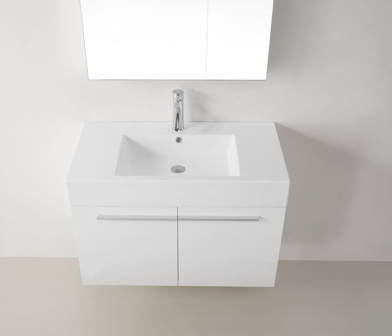 Virtu USA Midori 36" Single Square Sink Gloss White Top Vanity with Polished Chrome Faucet and Mirror Vanity Virtu USA 