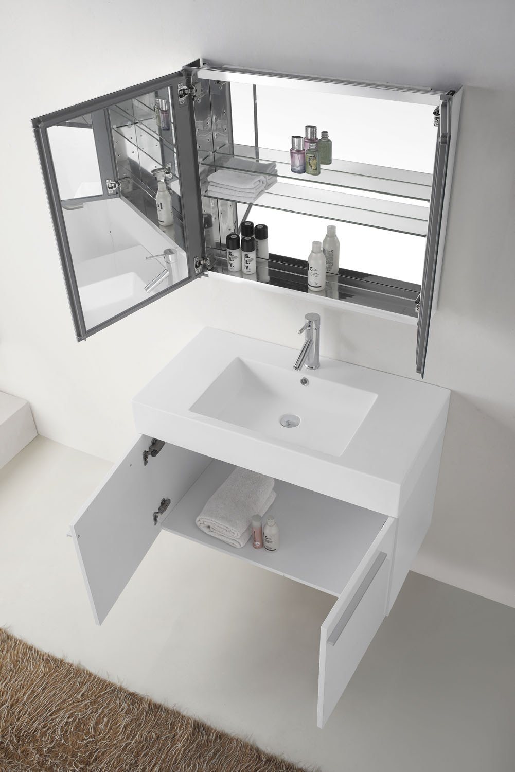 Virtu USA Midori 36" Single Square Sink Gloss White Top Vanity with Polished Chrome Faucet and Mirror Vanity Virtu USA 