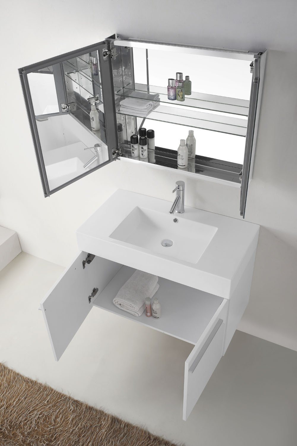 Virtu USA Midori 36" Single Square Sink Gloss White Top Vanity with Brushed Nickel Faucet and Mirror Vanity Virtu USA 