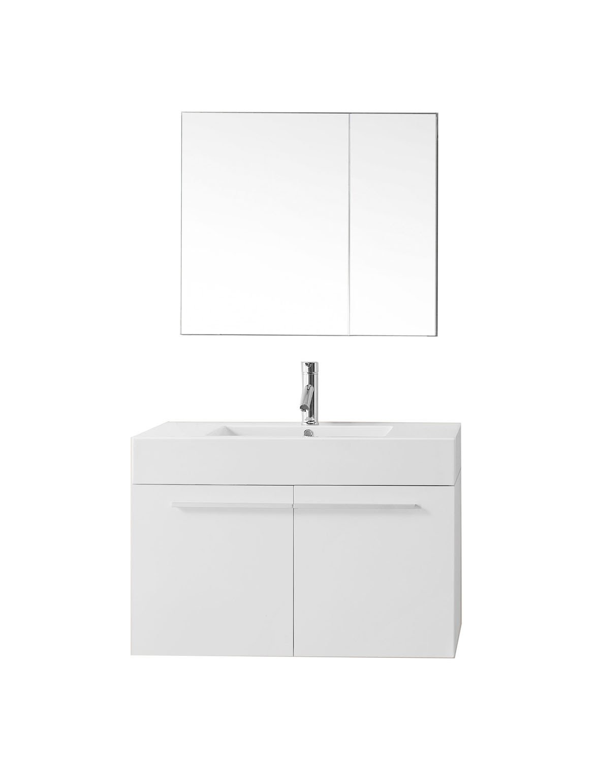 Virtu USA Midori 36" Single Square Sink Gloss White Top Vanity with Polished Chrome Faucet and Mirror Vanity Virtu USA 