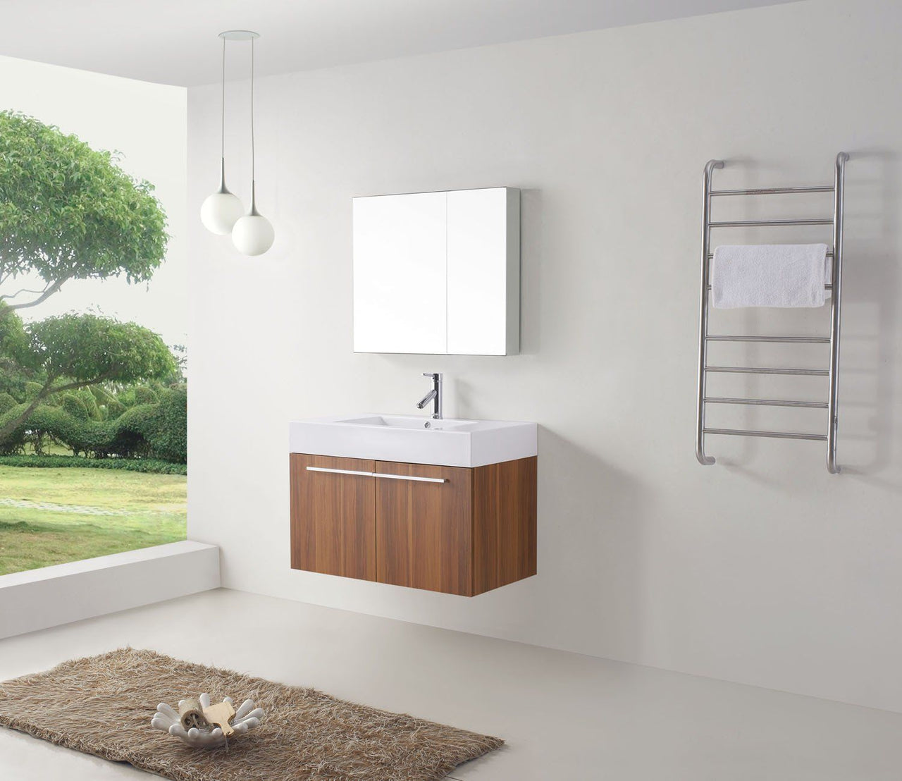 Virtu USA Midori 36" Single Square Sink Plum Top Vanity in Plum with Polished Chrome Faucet and Mirror Vanity Virtu USA 