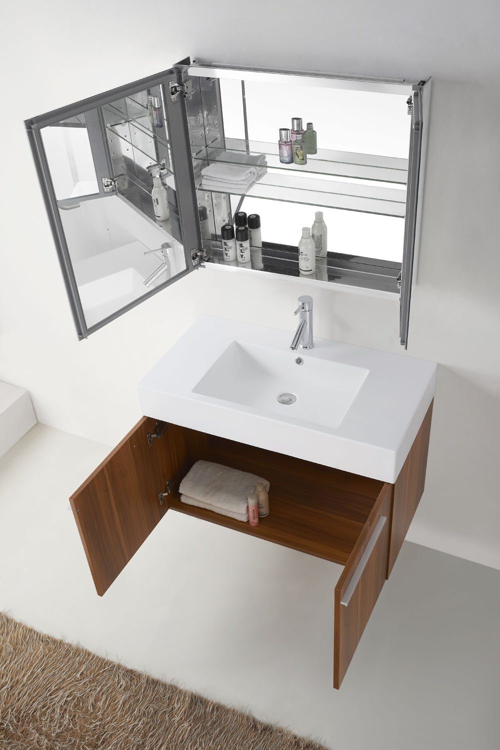 Virtu USA Midori 36" Single Square Sink Plum Top Vanity in Plum with Polished Chrome Faucet and Mirror Vanity Virtu USA 