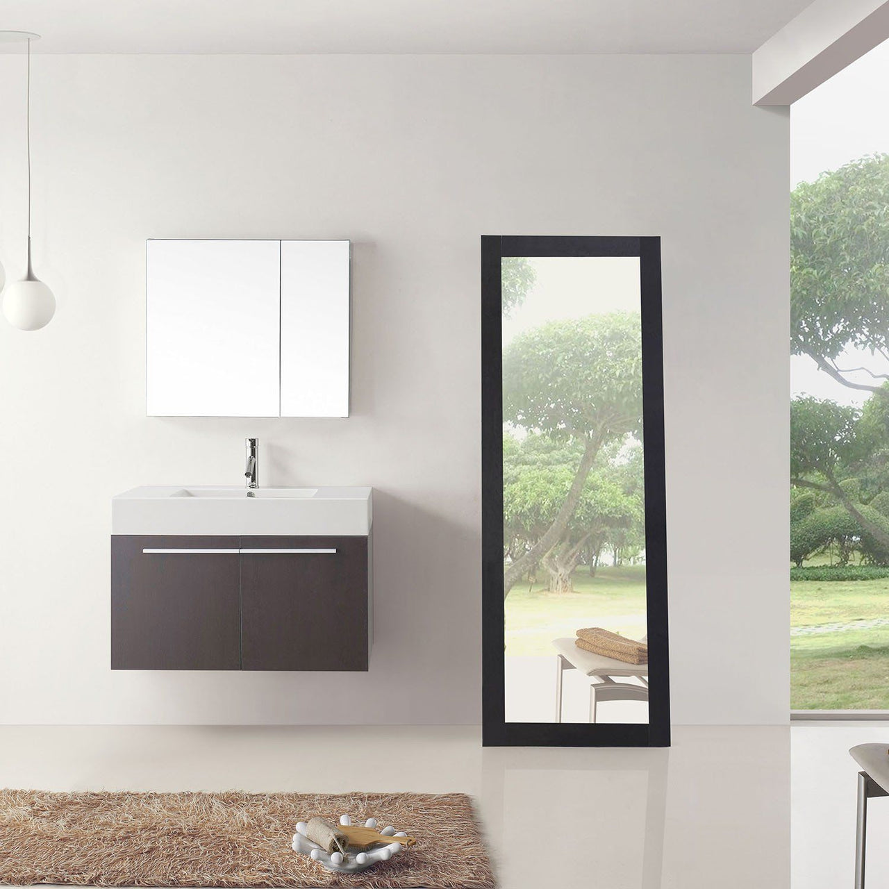 Virtu USA Midori 36" Single Square Sink Wenge Top Vanity with Brushed Nickel Faucet and Mirror Vanity Virtu USA 