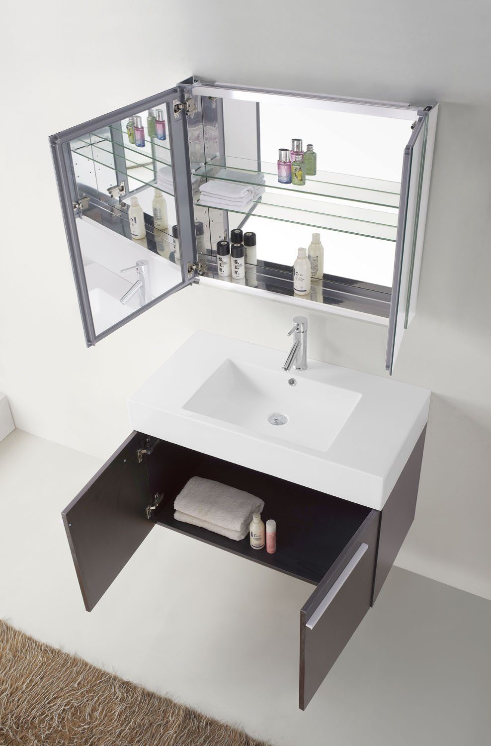 Virtu USA Midori 36" Single Square Sink Wenge Top Vanity with Polished Chrome Faucet and Mirror Vanity Virtu USA 