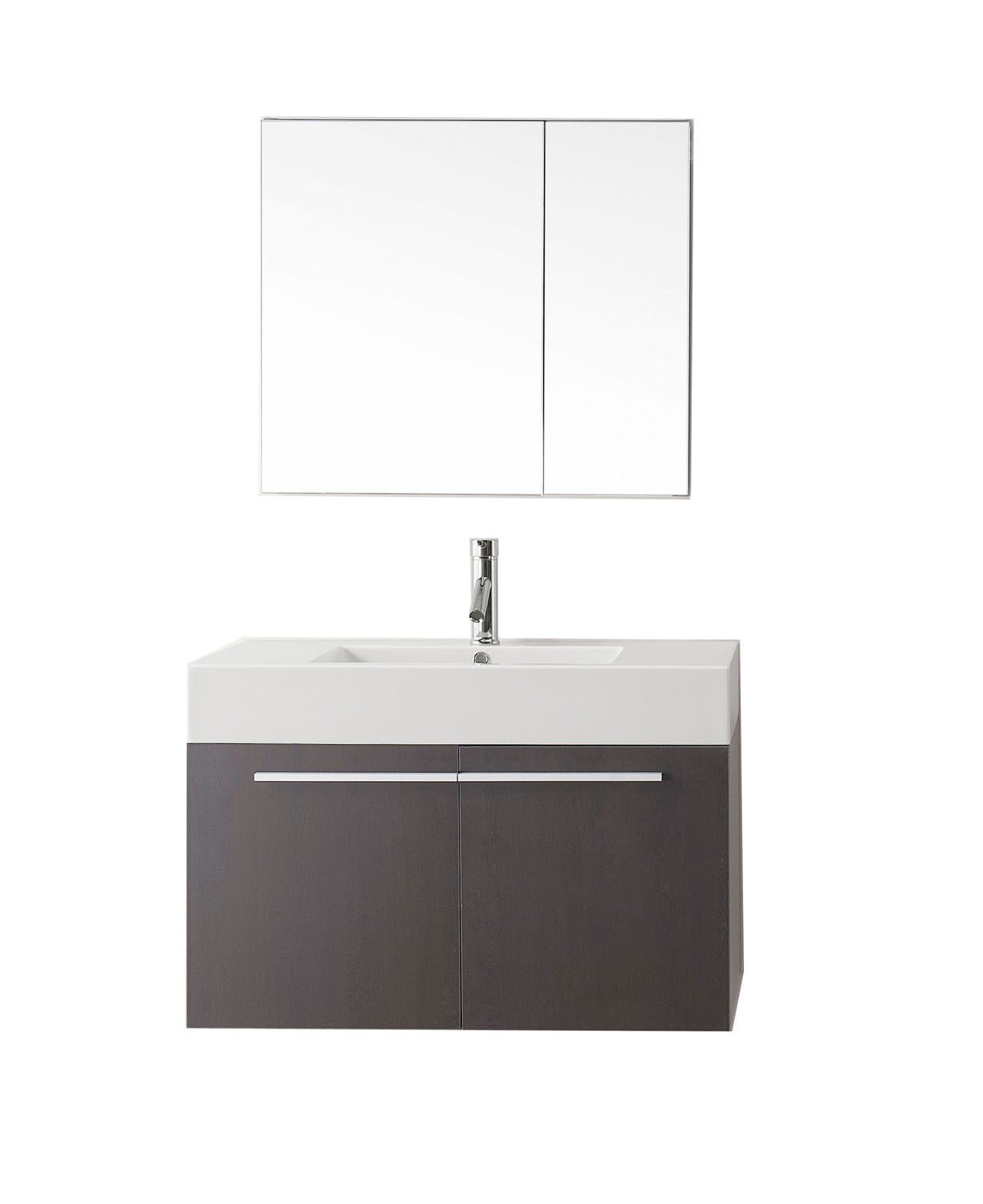 Virtu USA Midori 36" Single Square Sink Wenge Top Vanity with Polished Chrome Faucet and Mirror Vanity Virtu USA 
