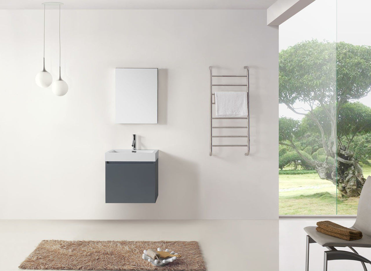 Virtu USA Zuri 24" Single Square Sink Grey Top Vanity in Grey with Polished Chrome Faucet and Mirror Vanity Virtu USA 