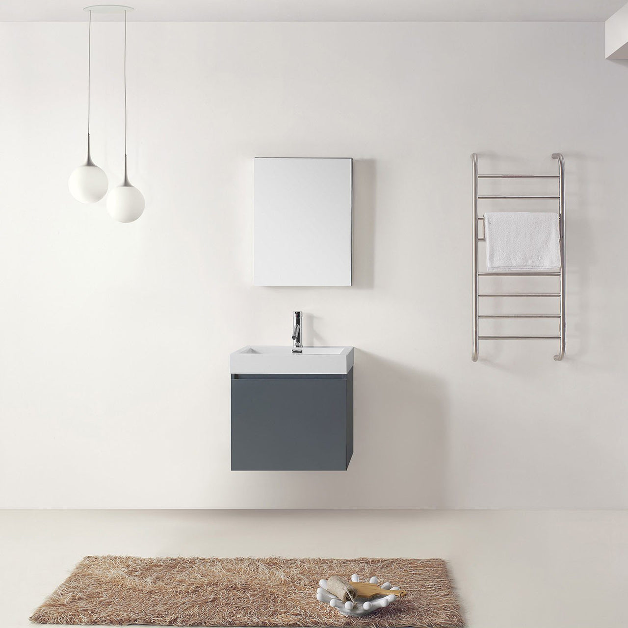 Virtu USA Zuri 24" Single Square Sink Grey Top Vanity in Grey with Polished Chrome Faucet and Mirror Vanity Virtu USA 