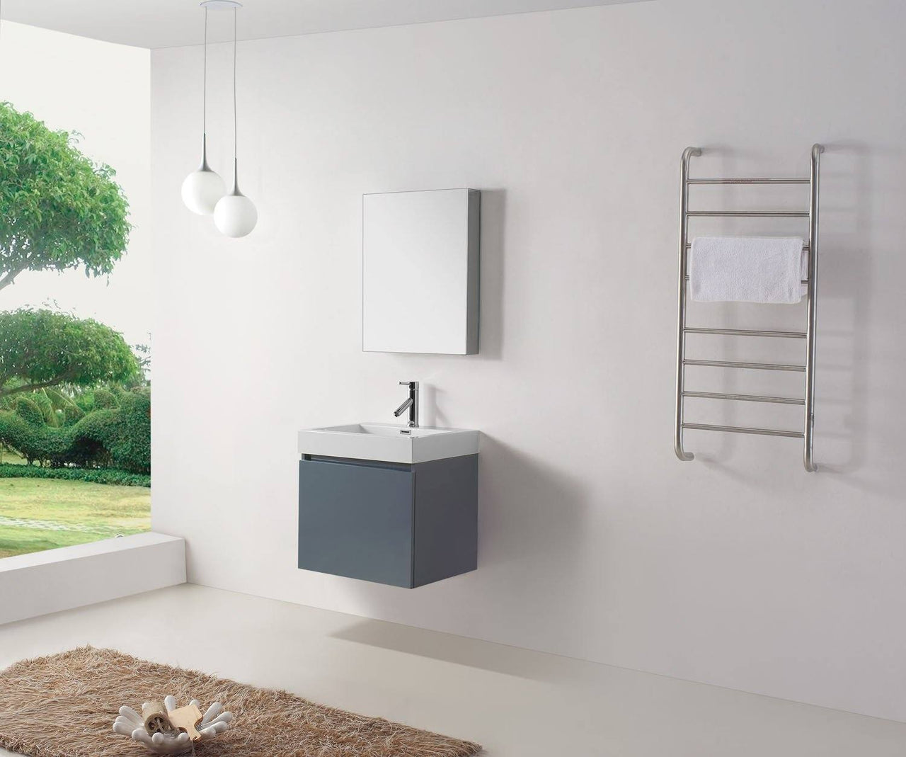Virtu USA Zuri 24" Single Square Sink Grey Top Vanity in Grey with Polished Chrome Faucet and Mirror Vanity Virtu USA 