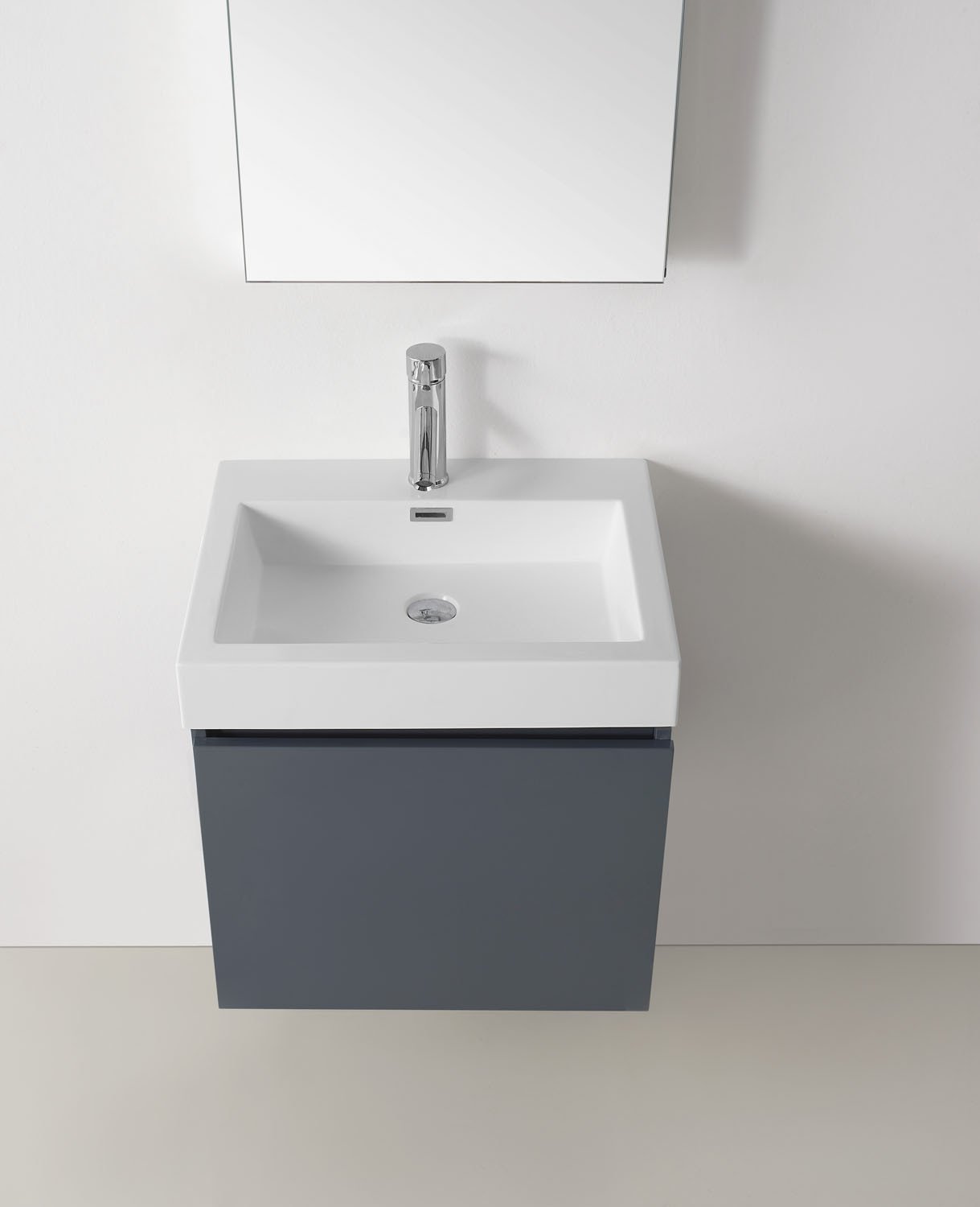 Virtu USA Zuri 24" Single Square Sink Grey Top Vanity in Grey with Polished Chrome Faucet and Mirror Vanity Virtu USA 