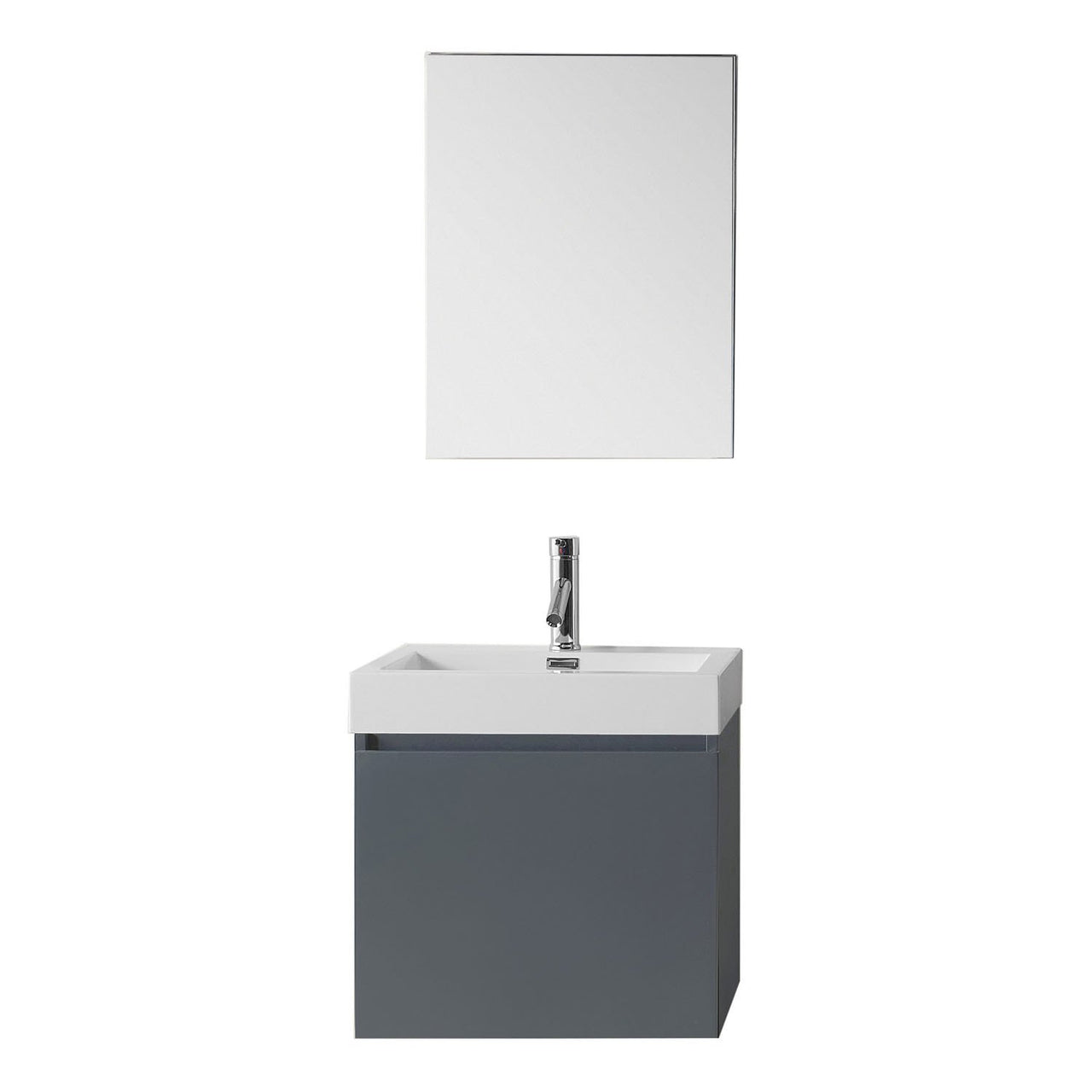 Virtu USA Zuri 24" Single Square Sink Grey Top Vanity in Grey with Polished Chrome Faucet and Mirror Vanity Virtu USA 