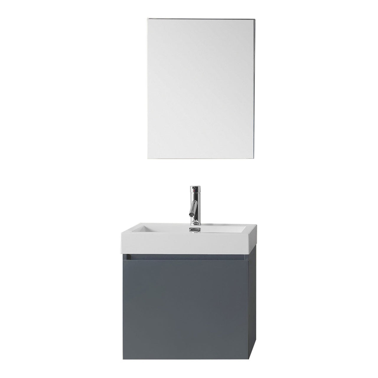 Virtu USA Zuri 24" Single Square Sink Grey Top Vanity in Grey with Brushed Nickel Faucet and Mirror Vanity Virtu USA 