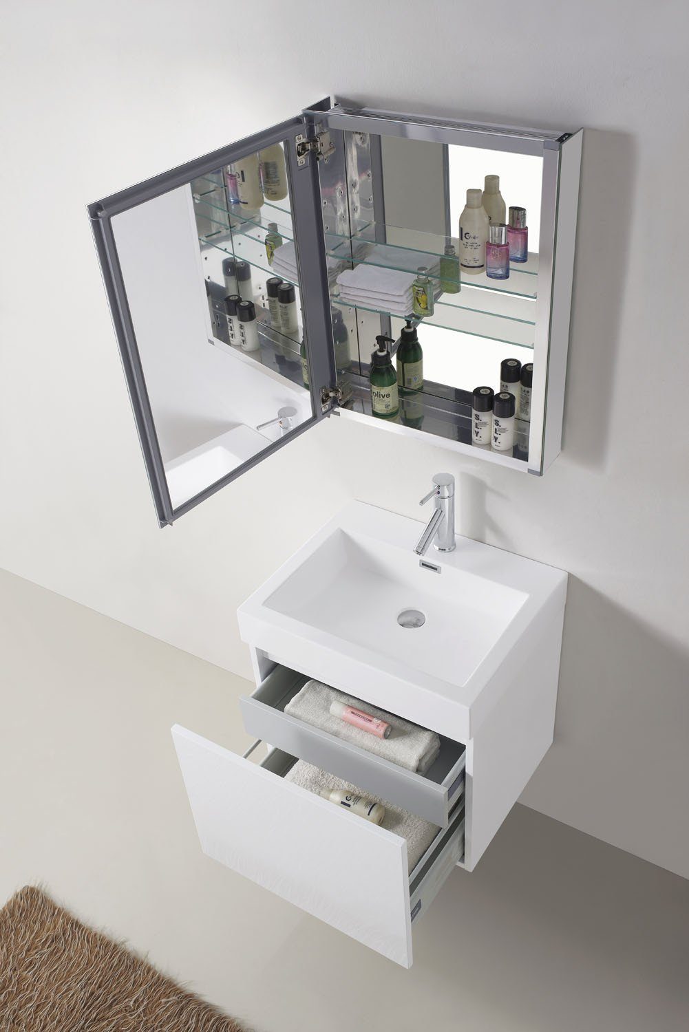 Virtu USA Zuri 24" Single Square Sink Gloss White Top Vanity in Gloss White with Brushed Nickel Faucet and Mirror Vanity Virtu USA 