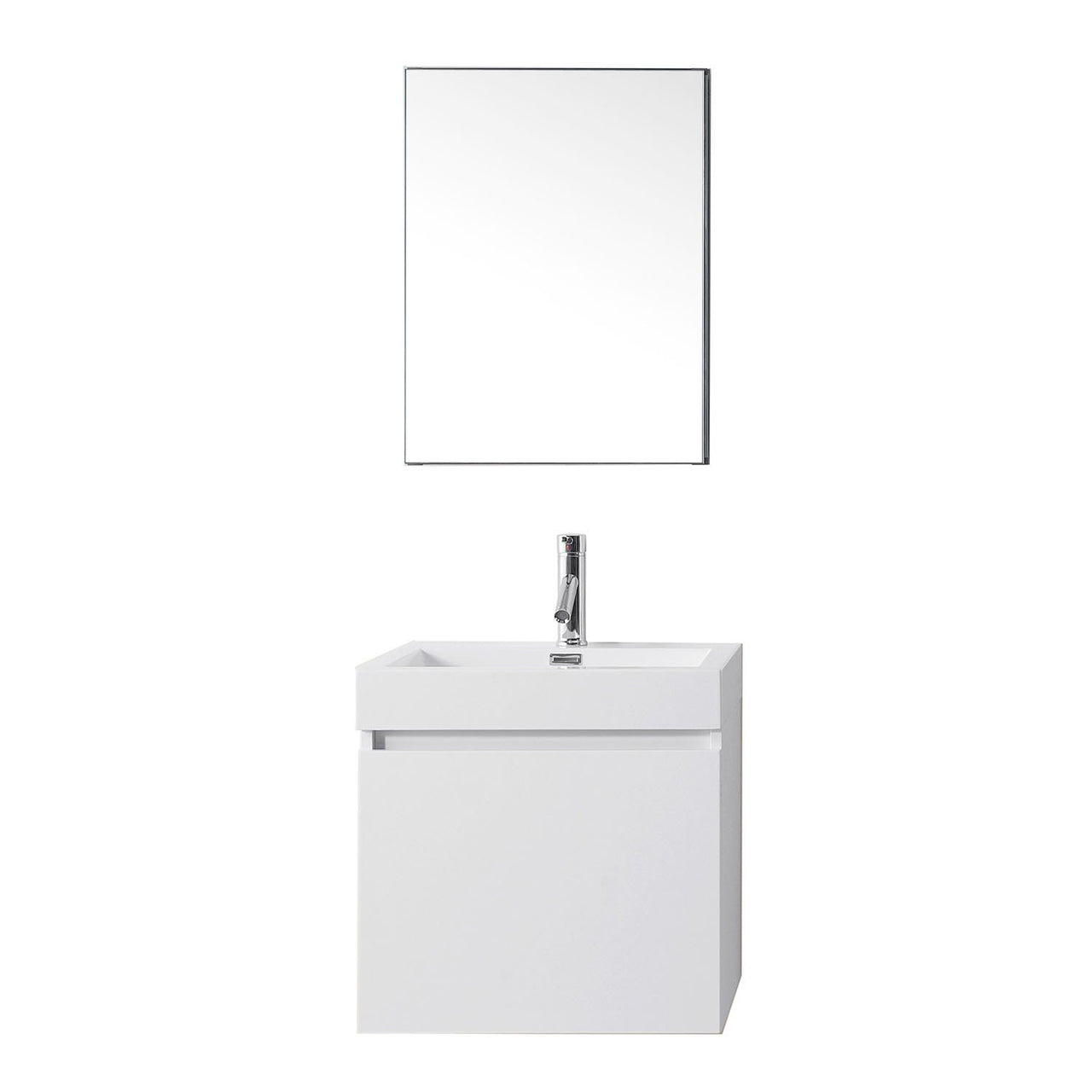 Virtu USA Zuri 24" Single Square Sink Gloss White Top Vanity in Gloss White with Polished Chrome Faucet and Mirror Vanity Virtu USA 