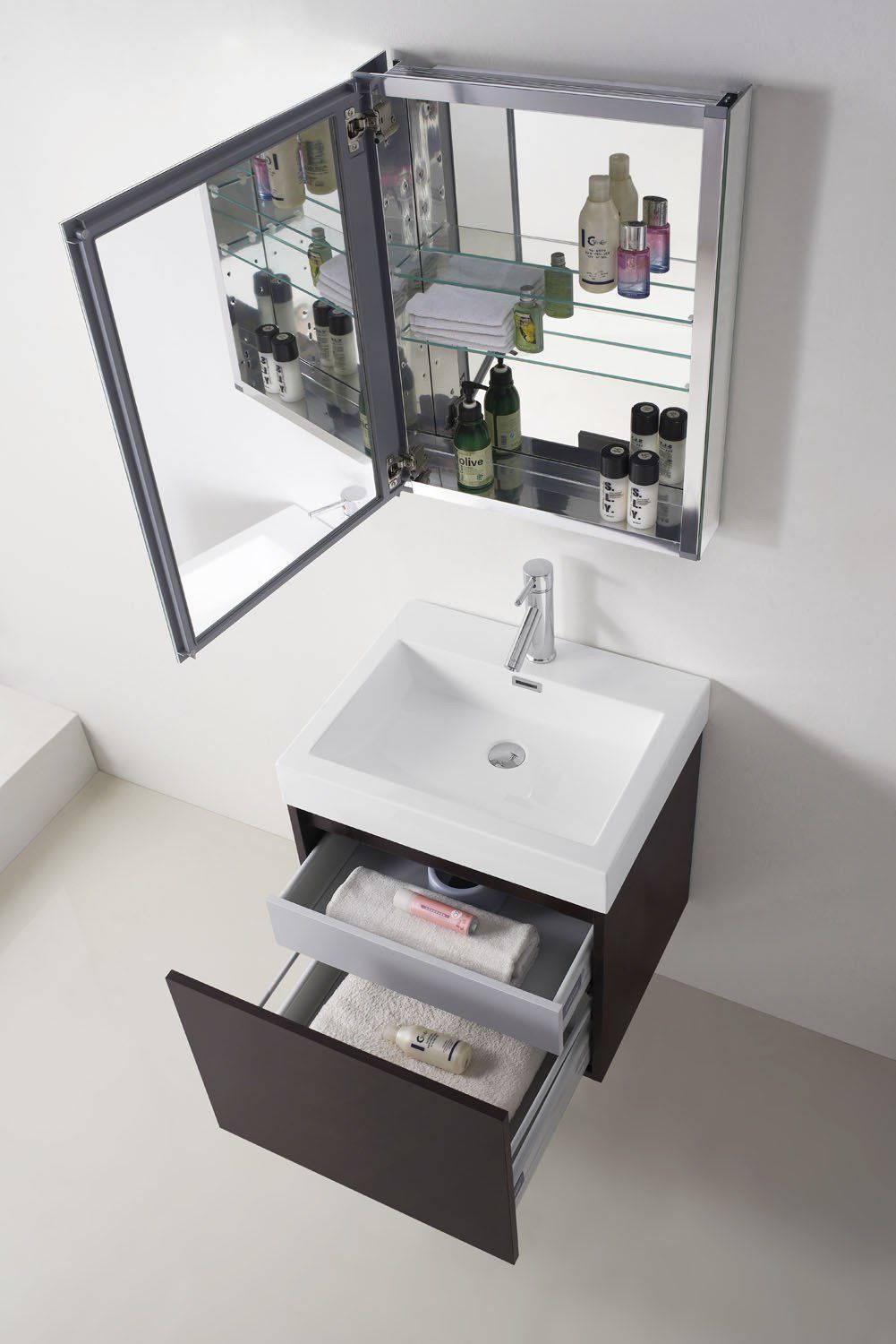 Virtu USA Zuri 24" Single Square Sink Wenge Top Vanity with Polished Chrome Faucet and Mirror Vanity Virtu USA 