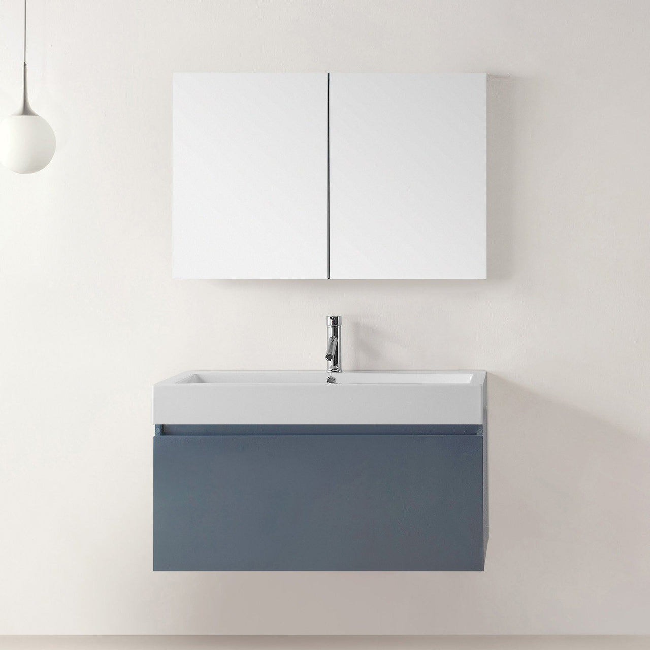 Virtu USA Zuri 39" Single Square Sink Grey Top Vanity in Grey with Polished Chrome Faucet and Mirror Vanity Virtu USA 