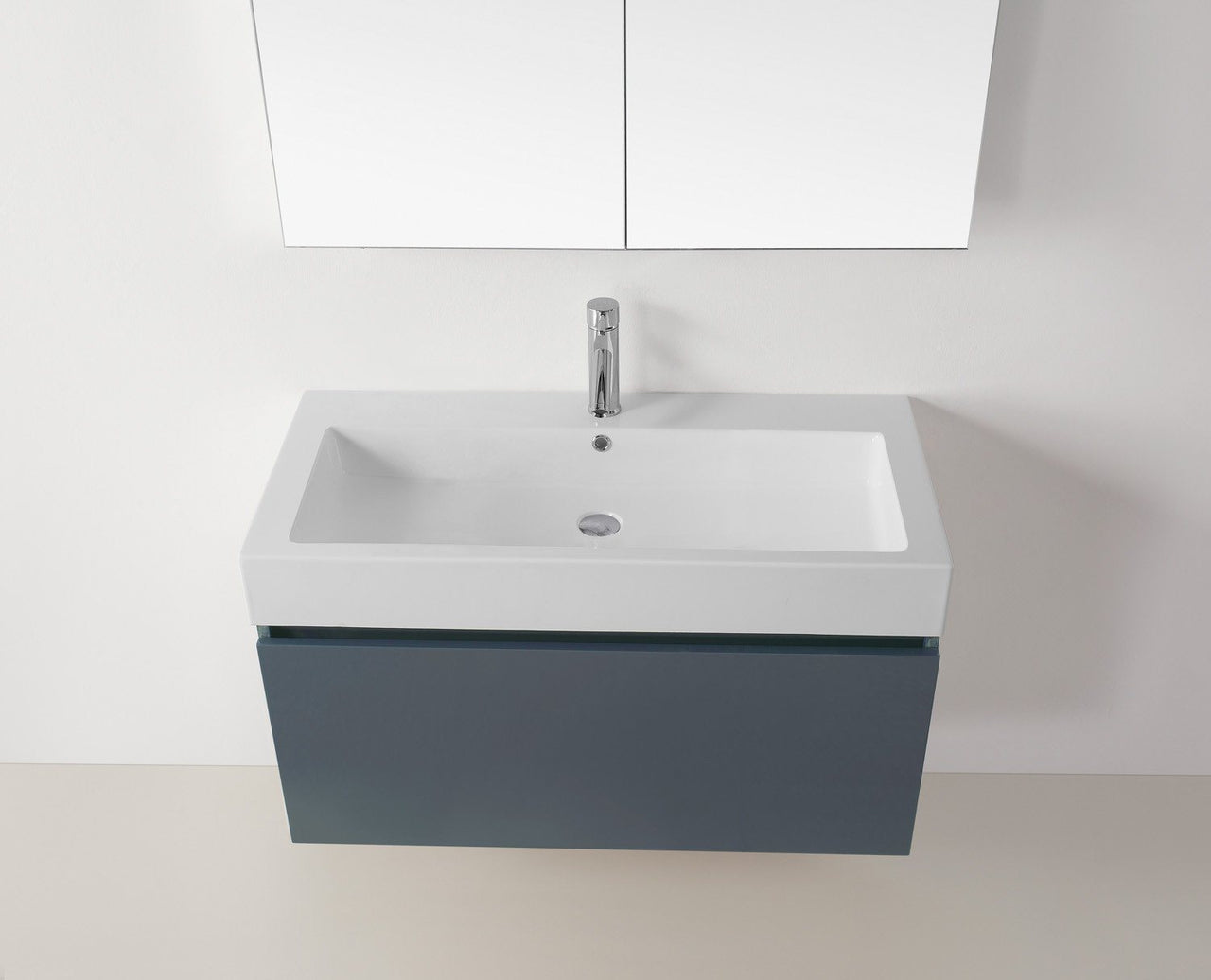 Virtu USA Zuri 39" Single Square Sink Grey Top Vanity with Brushed Nickel Faucet and Mirror Vanity Virtu USA 