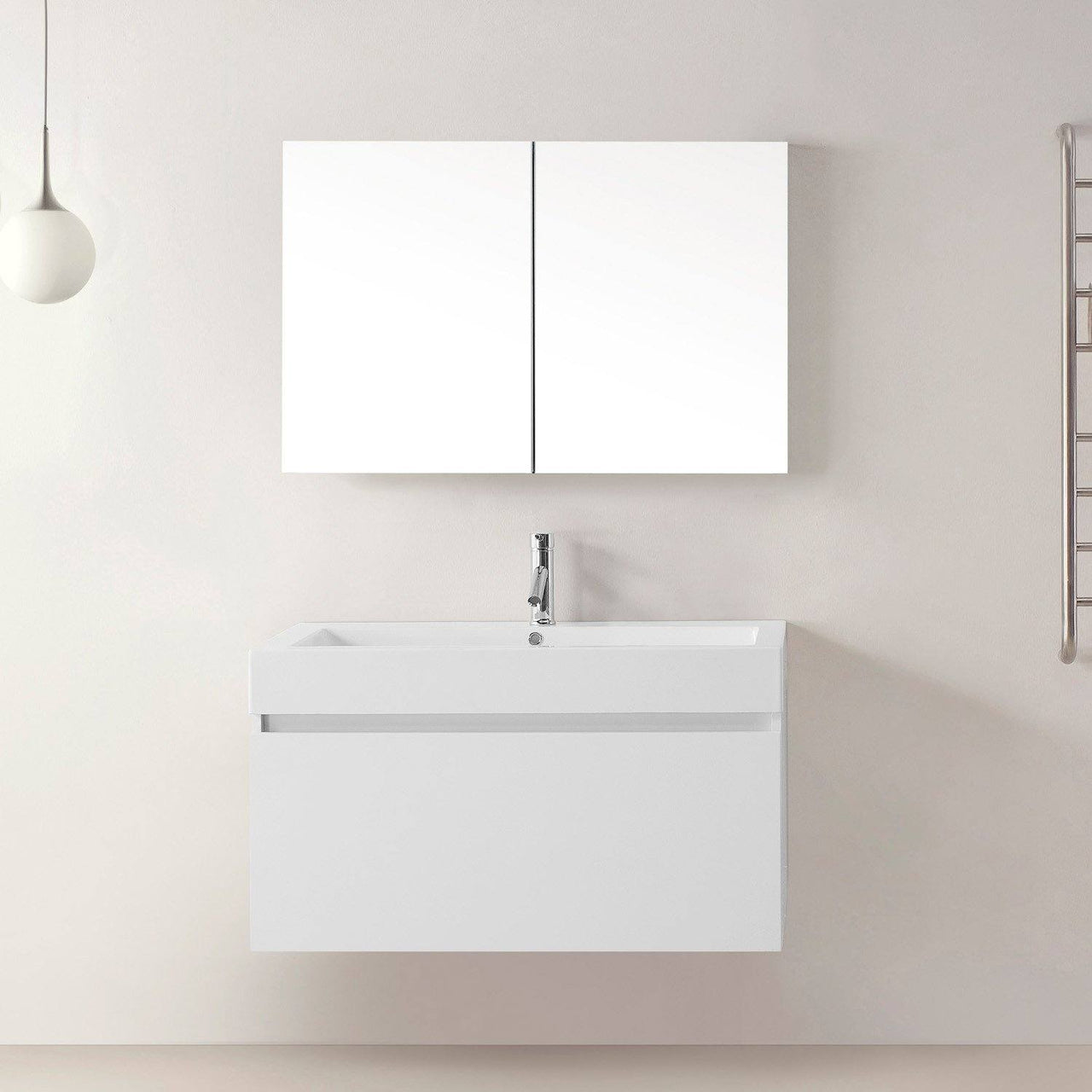 Virtu USA Zuri 39" Single Square Sink Gloss White Top Vanity in Gloss White with Brushed Nickel Faucet and Mirror Vanity Virtu USA 