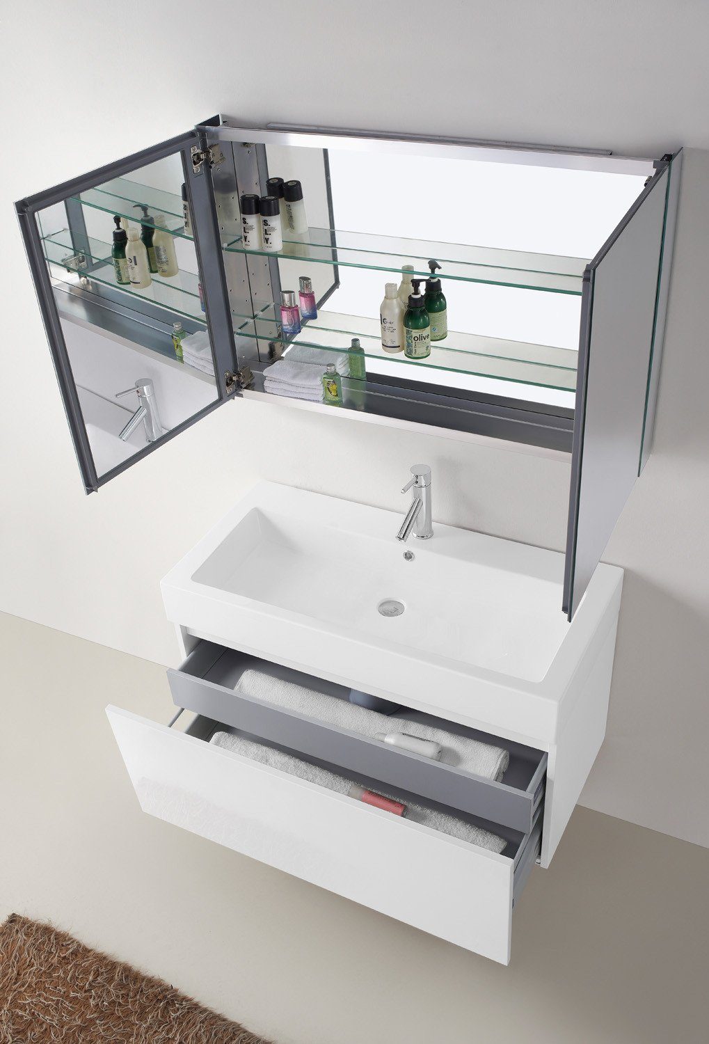 Virtu USA Zuri 39" Single Square Sink Gloss White Top Vanity in Gloss White with Polished Chrome Faucet and Mirror Vanity Virtu USA 