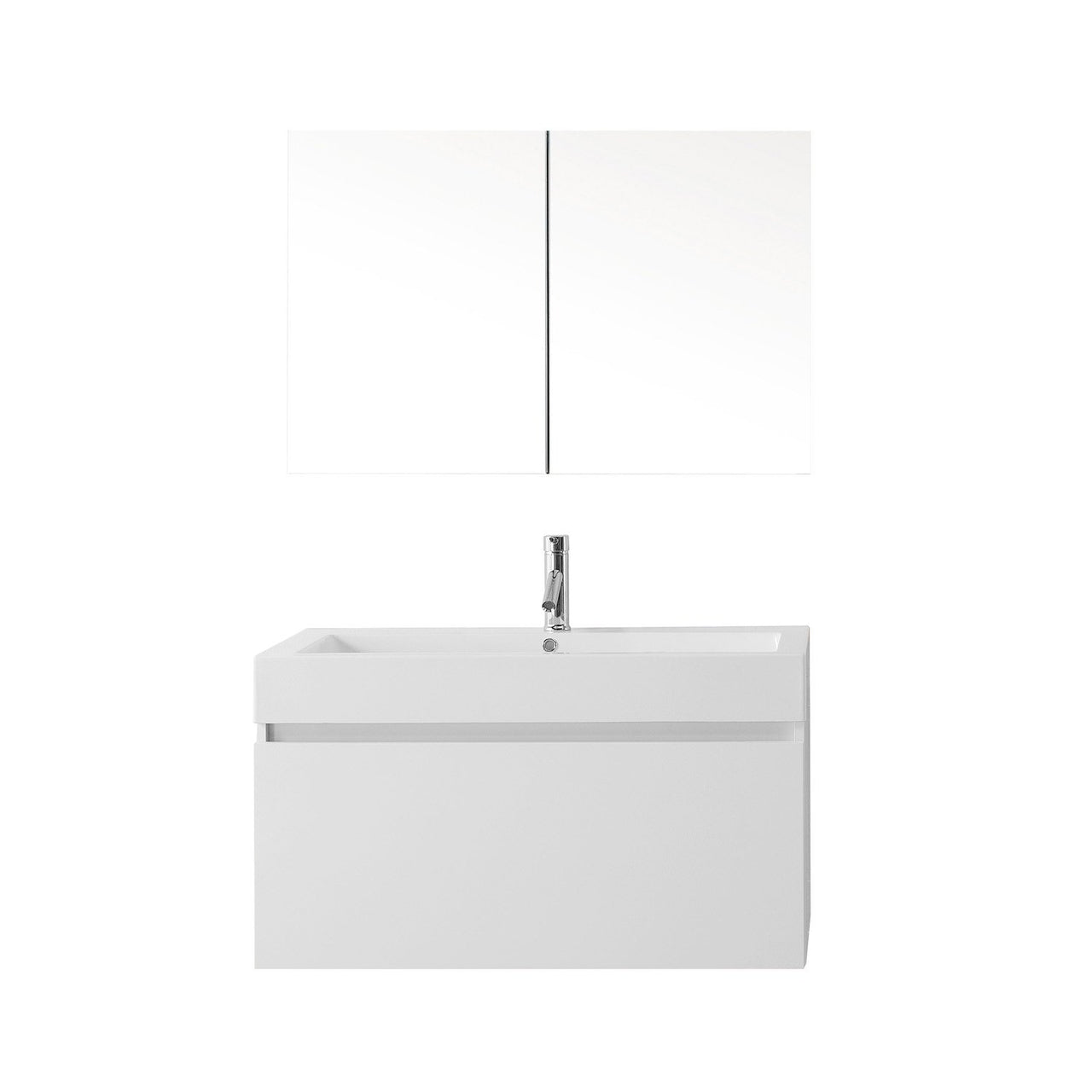 Virtu USA Zuri 39" Single Square Sink Gloss White Top Vanity in Gloss White with Polished Chrome Faucet and Mirror Vanity Virtu USA 