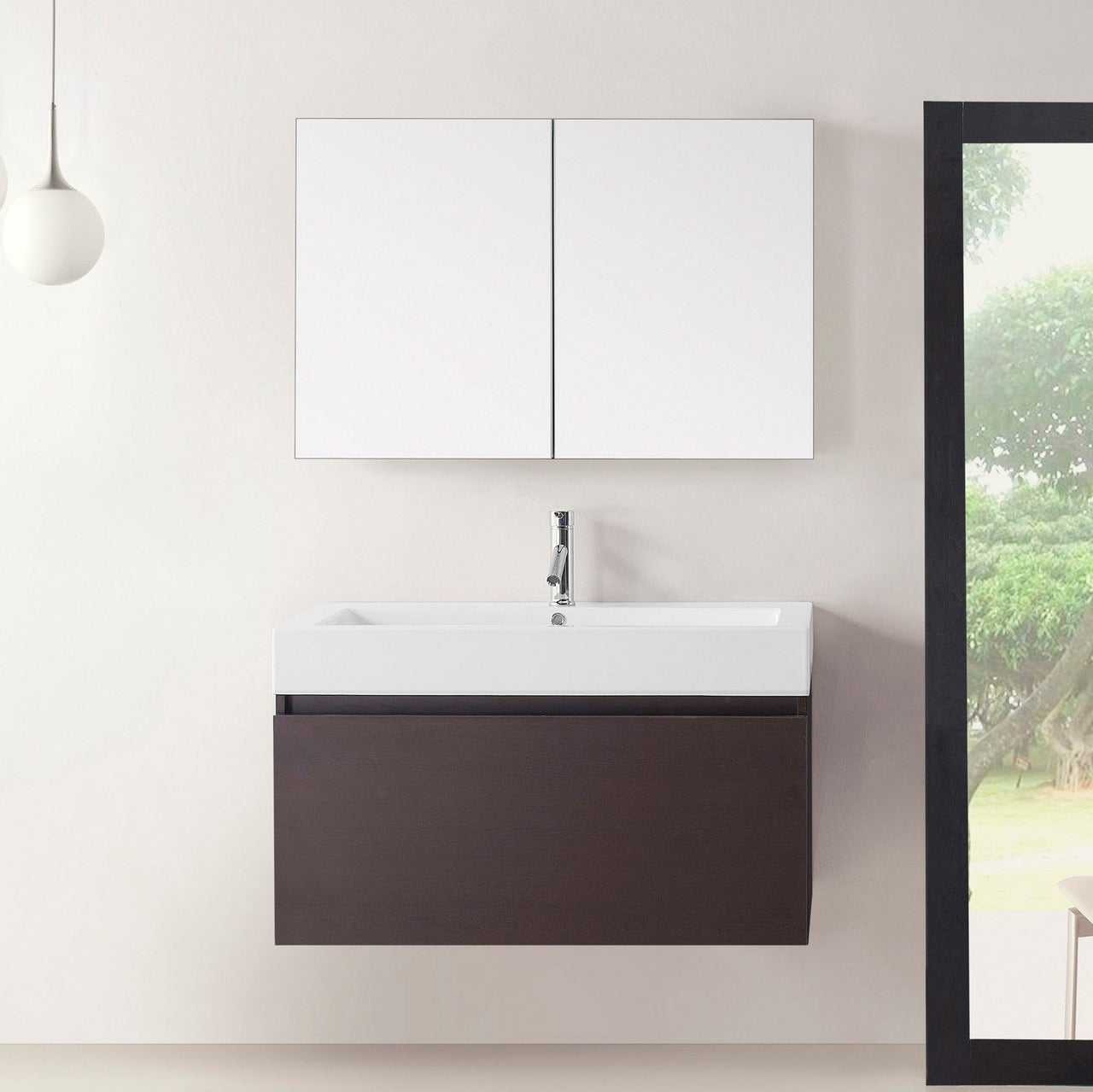 Virtu USA Zuri 39" Single Square Sink Wenge Top Vanity with Polished Chrome Faucet and Mirror Vanity Virtu USA 