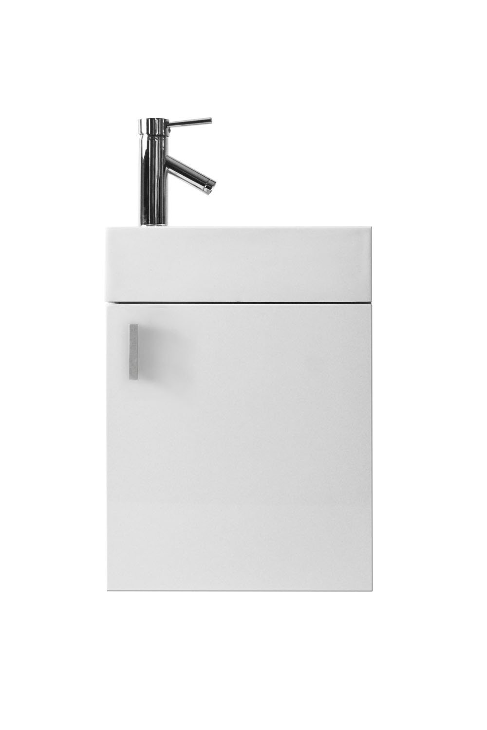 Virtu USA Carino 16" Single Square Sink Gloss White Top Vanity in Gloss White with Brushed Nickel Faucet Vanity Virtu USA 