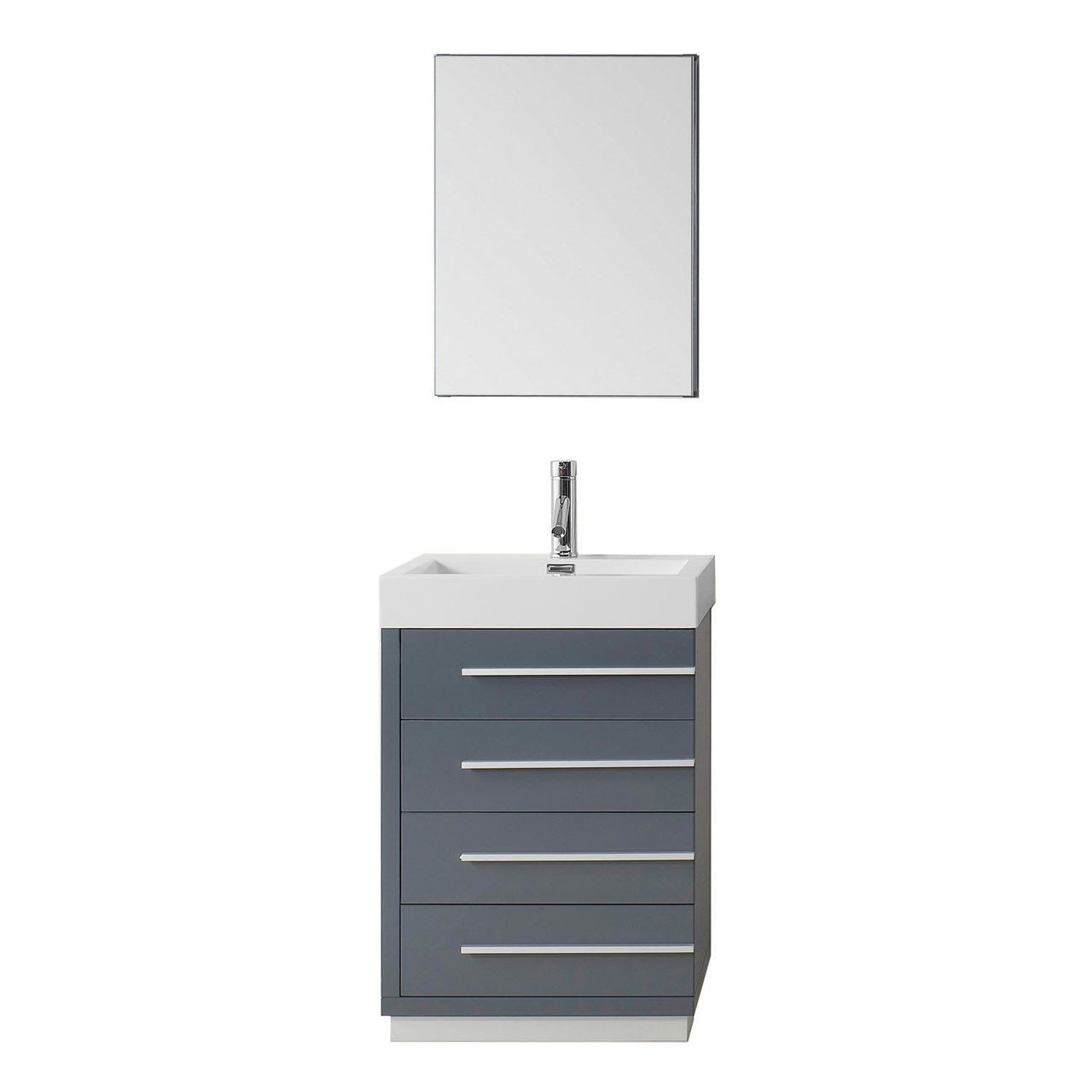Virtu USA Bailey 24" Single Square Sink Grey Top Vanity in Grey with Polished Chrome Faucet and Mirror Vanity Virtu USA 