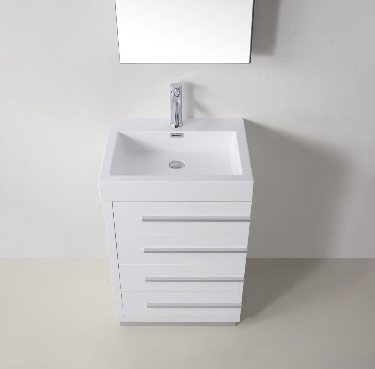 Virtu USA Bailey 24" Single Square Sink Gloss White Top Vanity White with Polished Chrome Faucet and Mirror Vanity Virtu USA 