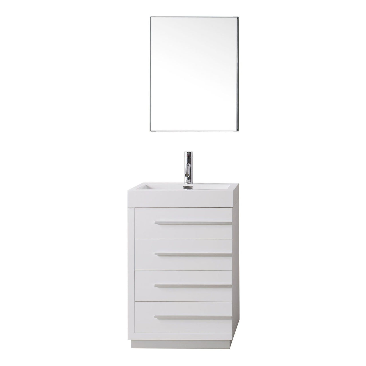 Virtu USA Bailey 24" Single Square Sink Gloss White Top Vanity White with Polished Chrome Faucet and Mirror Vanity Virtu USA 