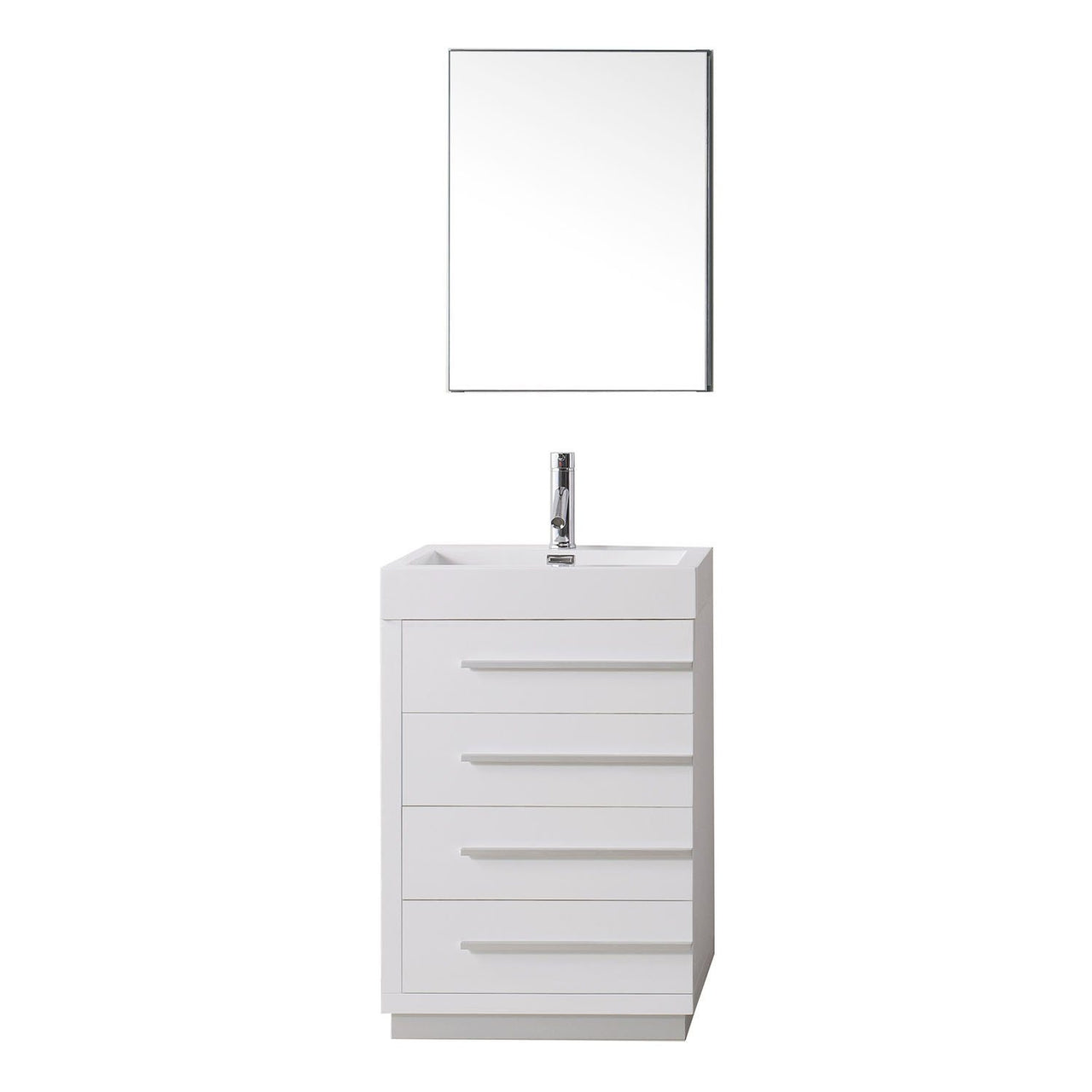 Virtu USA Bailey 24" Single Square Sink Gloss White Top Vanity in Gloss White with Brushed Nickel Faucet and Mirror Vanity Virtu USA 