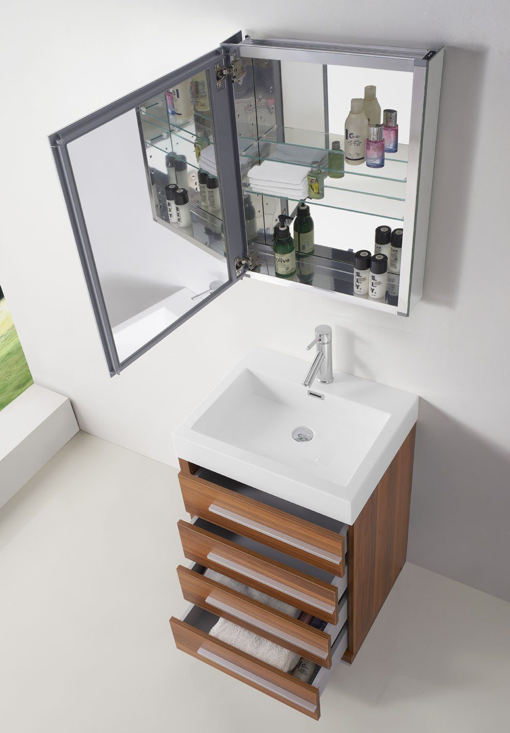 Virtu USA Bailey 24" Single Square Sink Plum Top Vanity in Plum with Polished Chrome Faucet and Mirror Vanity Virtu USA 