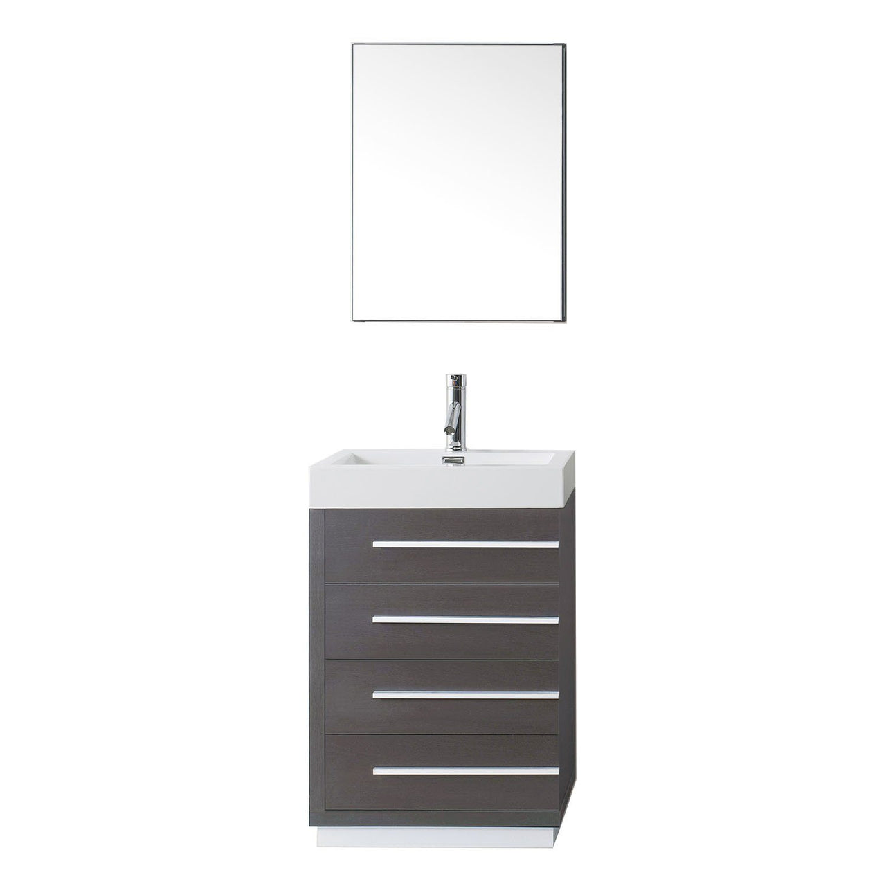 Virtu USA Bailey 24" Single Square Sink Wenge Top with Brushed Nickel Faucet and Mirror Vanity Virtu USA 