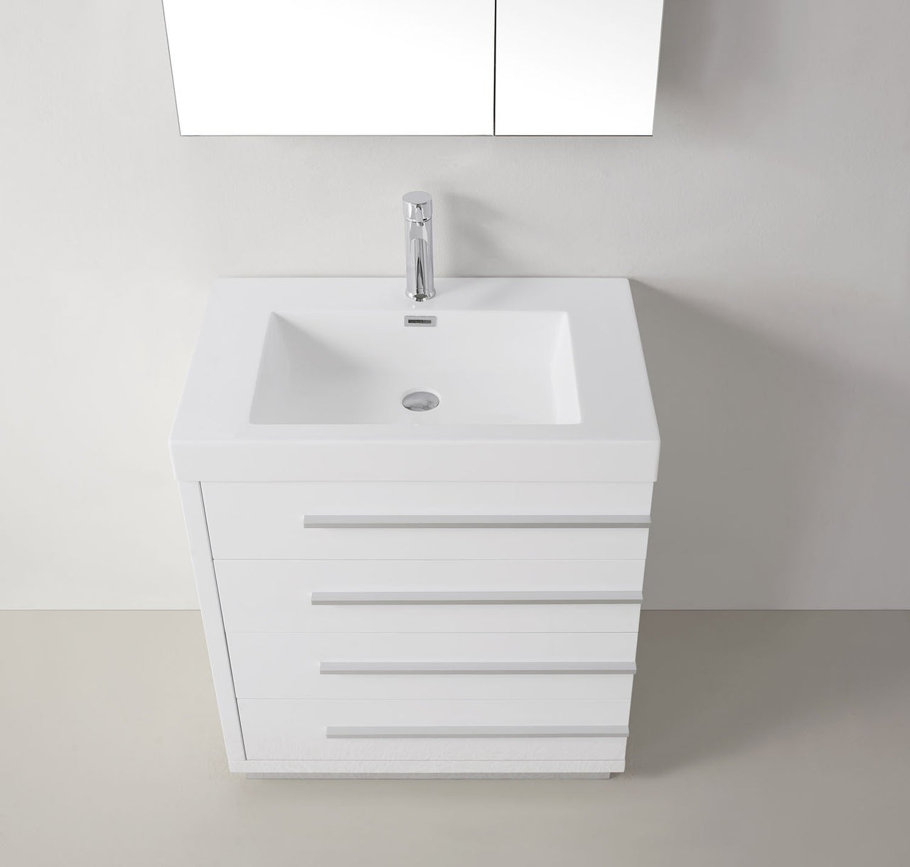 Virtu USA Bailey 30" Single Square Sink Gloss White Top Vanity in Gloss White with Polished Chrome Faucet and Mirror Vanity Virtu USA 