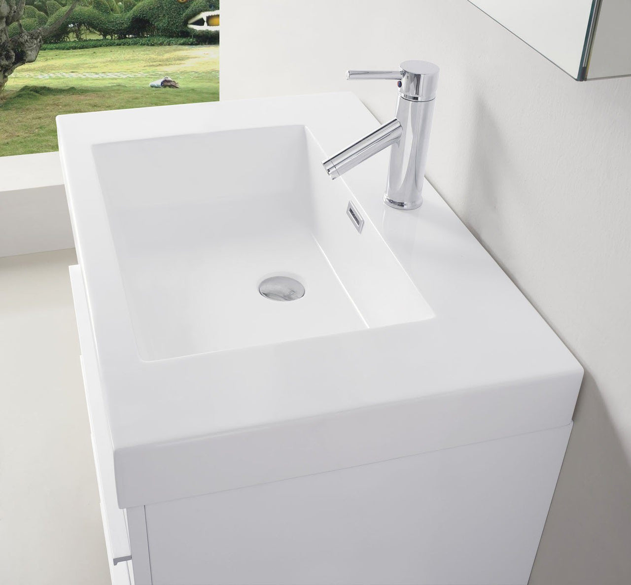 Virtu USA Bailey 30" Single Square Sink Gloss White Top Vanity in Gloss White with Brushed Nickel Faucet and Mirror Vanity Virtu USA 