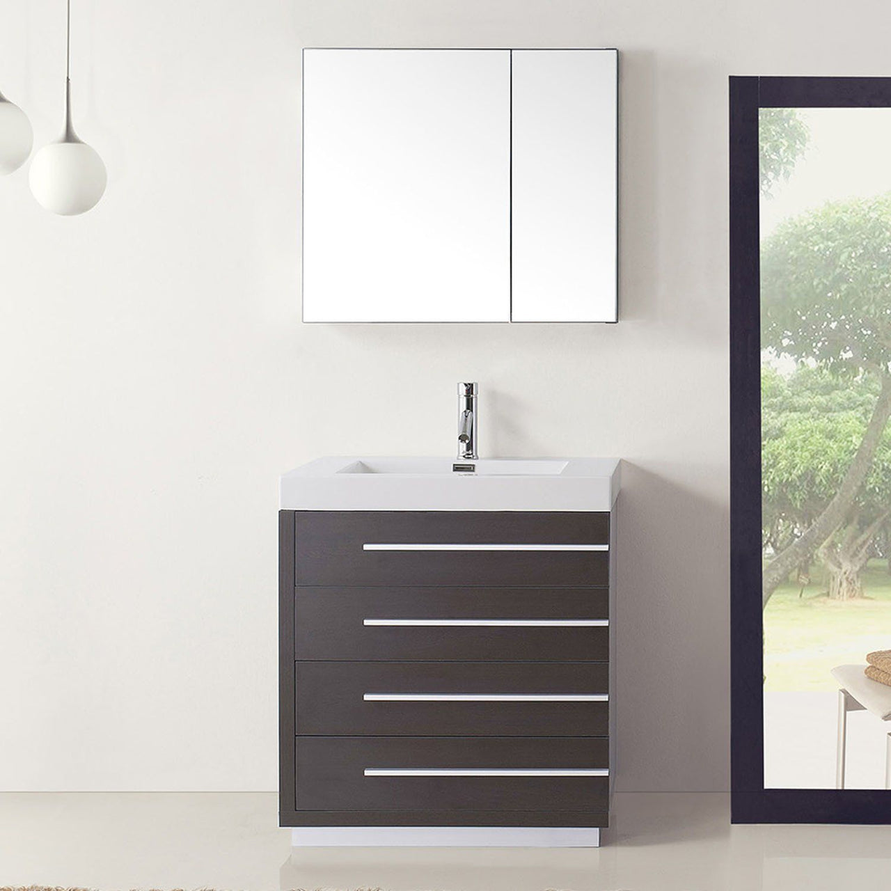 Virtu USA Bailey 30" Single Square Sink Wenge Top Vanity in Wenge with Polished Chrome Faucet and Mirror Vanity Virtu USA 