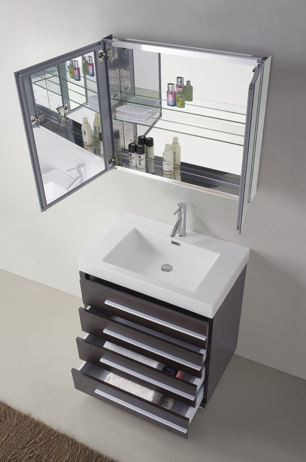 Virtu USA Bailey 30" Single Square Sink Wenge Top Vanity in Wenge with Polished Chrome Faucet and Mirror Vanity Virtu USA 