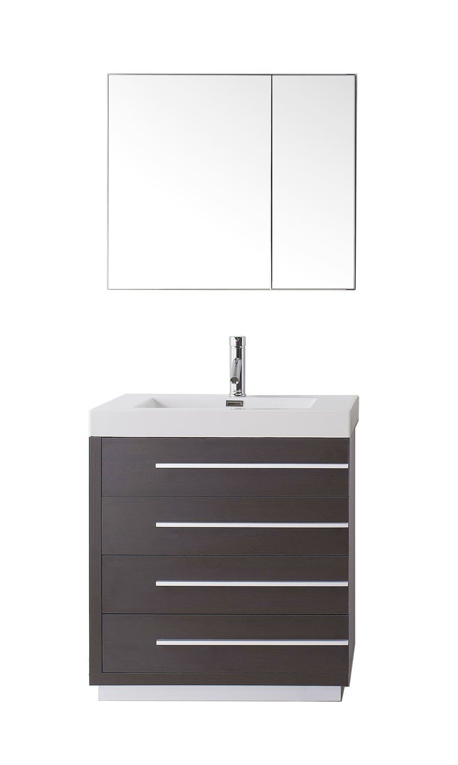 Virtu USA Bailey 30" Single Square Sink Wenge Top Vanity in Wenge with Polished Chrome Faucet and Mirror Vanity Virtu USA 
