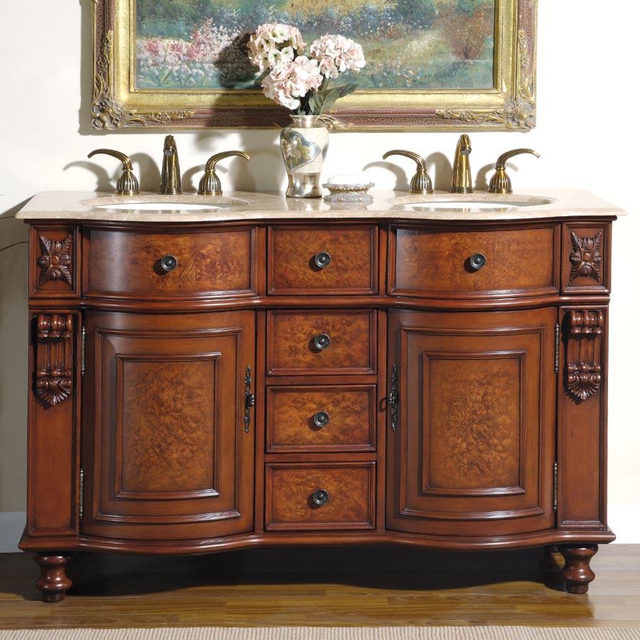 Silkroad 55" Transitional Double Sink Bathroom Vanity Vanity Silkroad Exclusive 