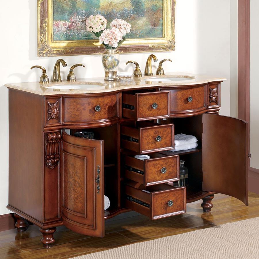 Silkroad 55" Transitional Double Sink Bathroom Vanity Vanity Silkroad Exclusive 